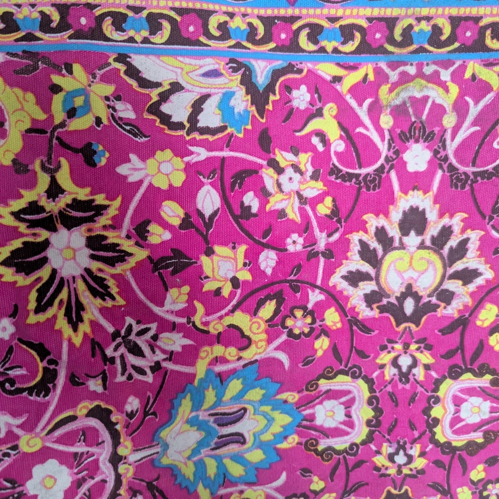 Vibrant Extra Large Pink and Blue Floral Tote Bag With Leather Straps - Picture 4 of 5